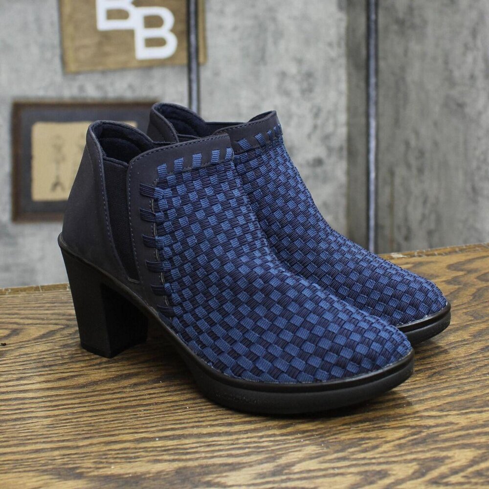 Steven by Steve Madden Enda Cross Weave Block Heel Booties Navy Blue 6.5